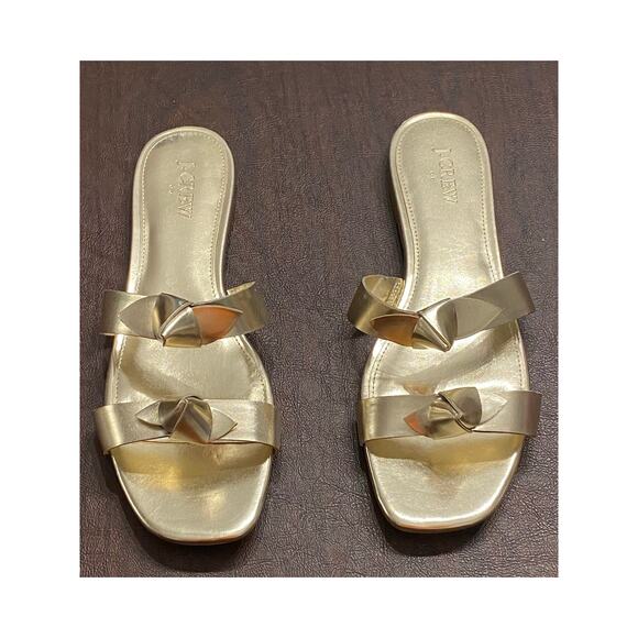 J.Crew Metallic Gold Knot Slide Sandals Size 9 Minimalist Chic Resort Coastal - Picture 1 of 7